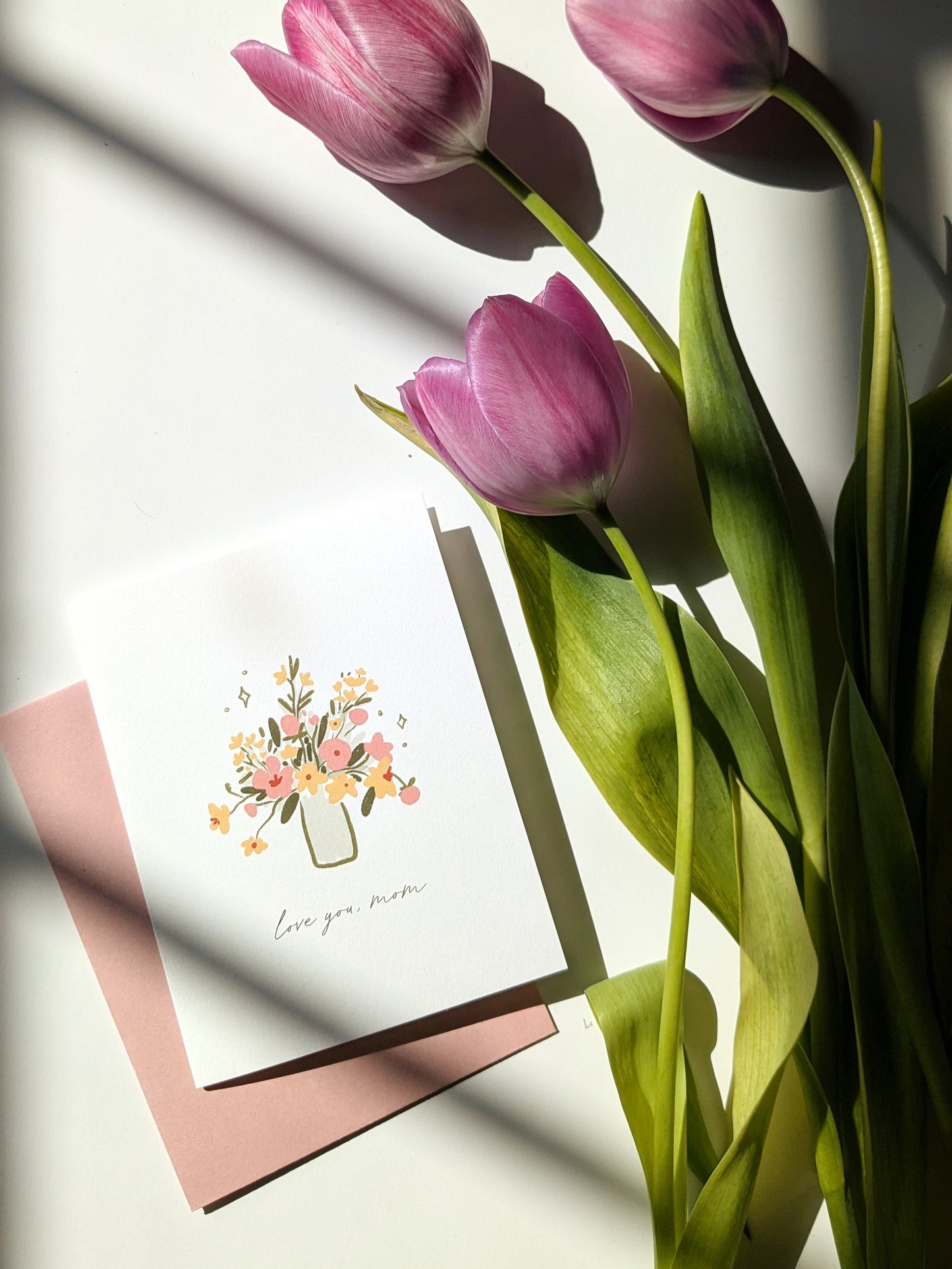Mother's Day Card | Love You Mom Pink Flowers