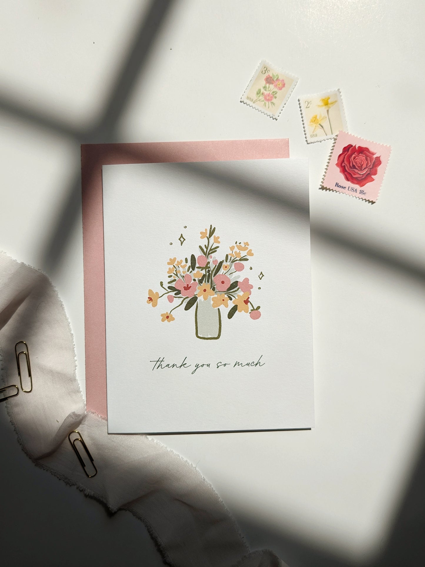 Pink Floral Bouquet Thank You Card