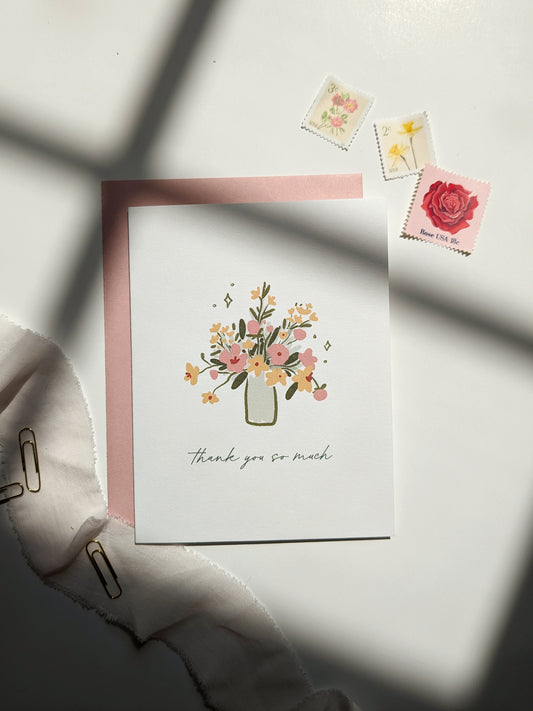Pink Floral Bouquet Thank You Card