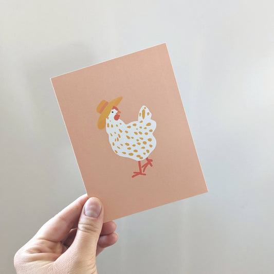 Chicken With Sunhat | Single Greeting Card