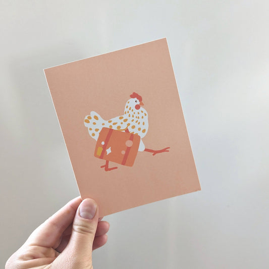 Chicken with suitcase | Single Greeting Card