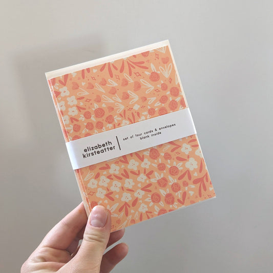 Peachy Keen - Pink Floral Greeting Card | Four Pack of Notecards