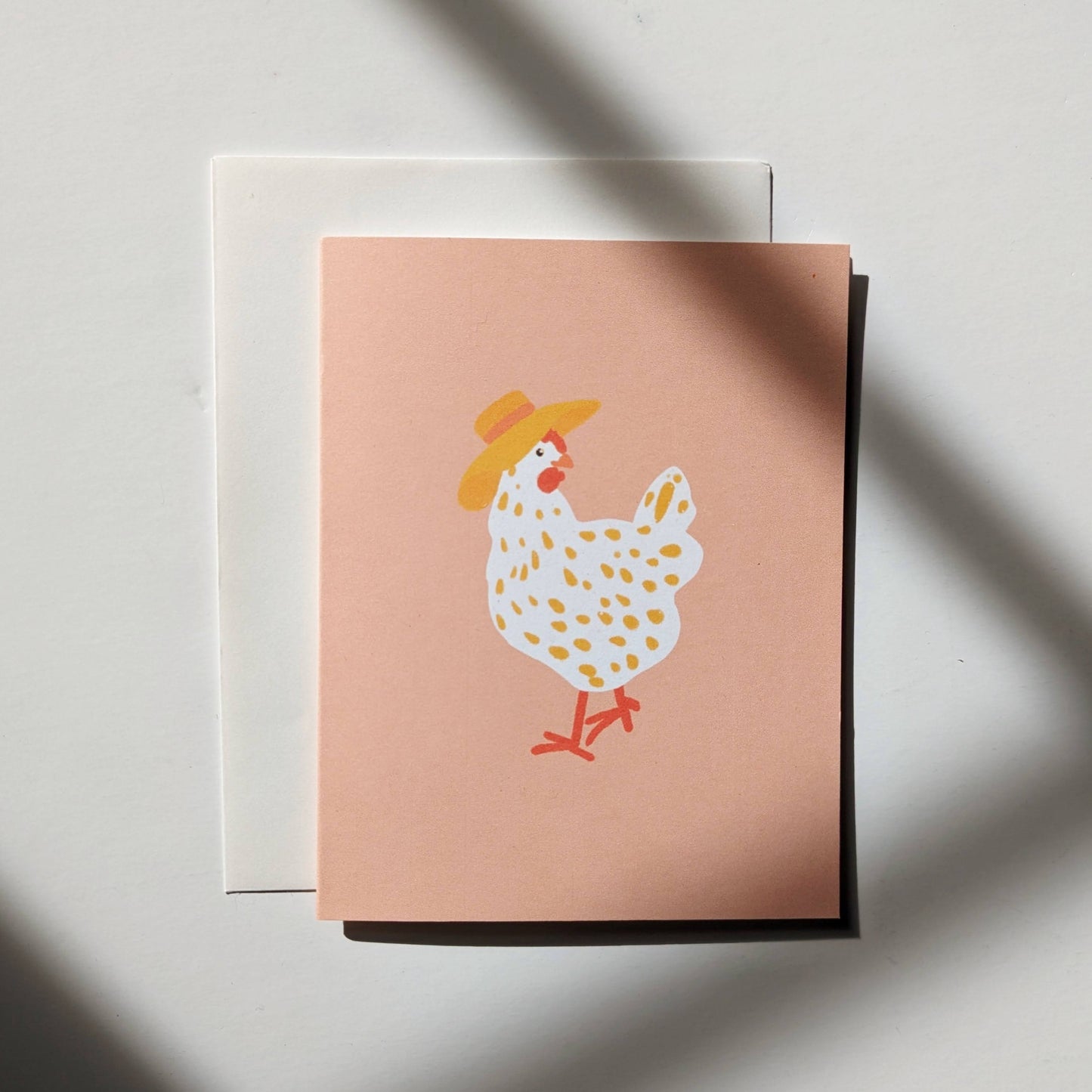 Chicken With Sunhat | Single Greeting Card