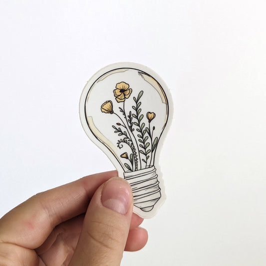 Lightbulb With Blooming Flowers Vinyl Sticker