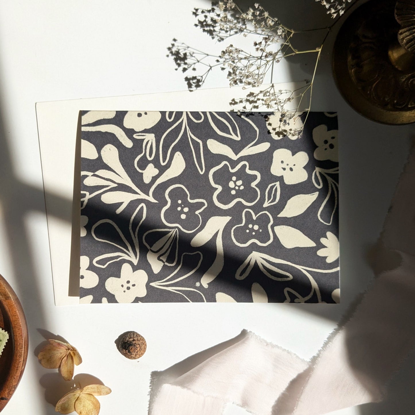 Abstract Florals in Charcoal Greeting Cards | Set of Four Notecards